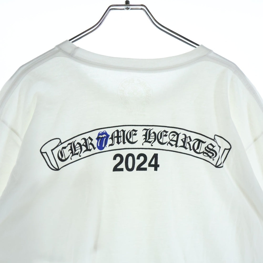 CHROME HEARTS(クロムハーツ) CH LS NECK LOGO ローリングストーンズ ネックロゴプリント 袖ロゴ 長袖Tシャツ ホワイト