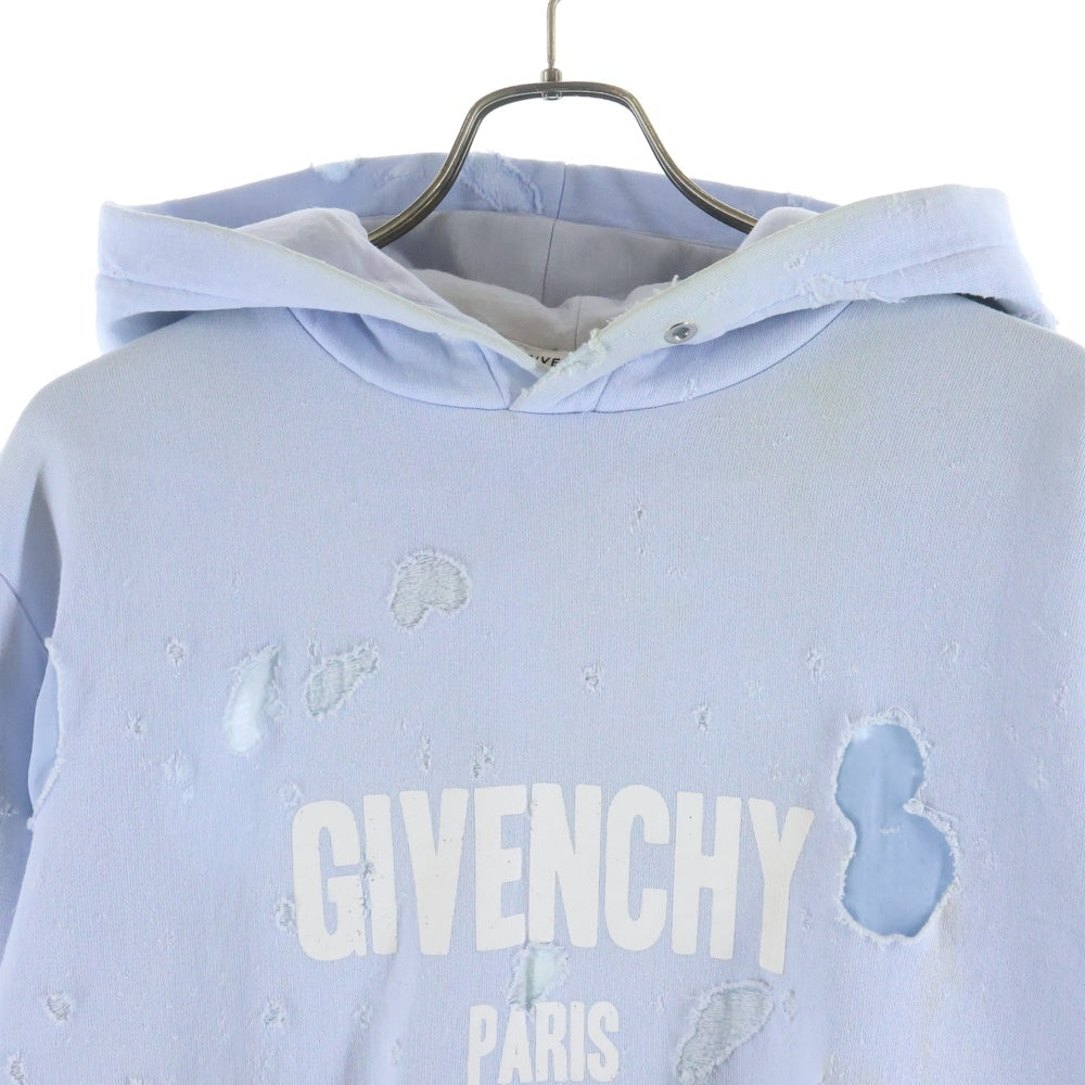GIVENCHY(ジバンシィ) フロントロゴ デストロイ パーカー ブルー BM703A3Y0S