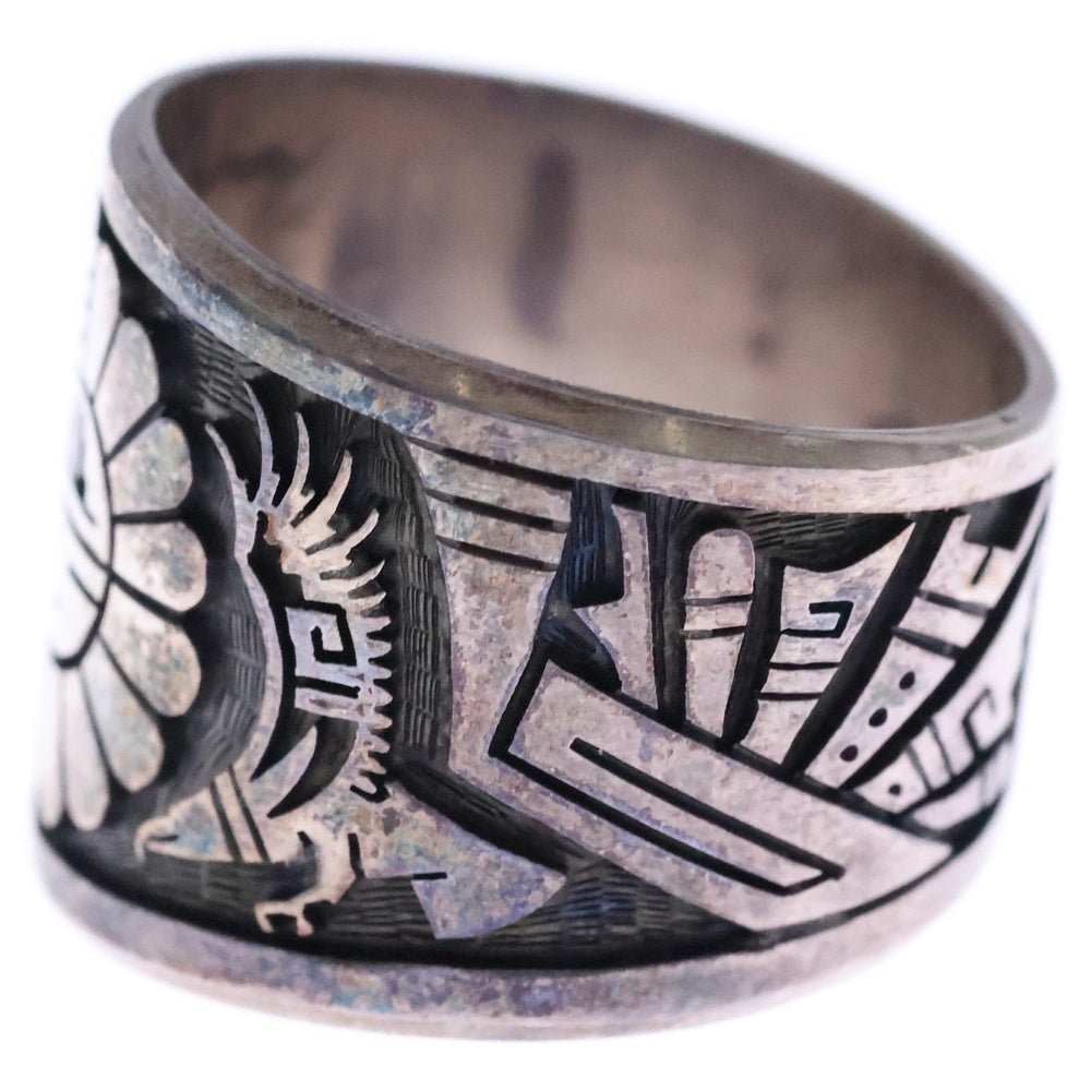 INDIAN JEWELRY(インディアンジュエリー) ホピ族 Berra Tawahongva作 サンフェイス オーバーレイ リング シルバー