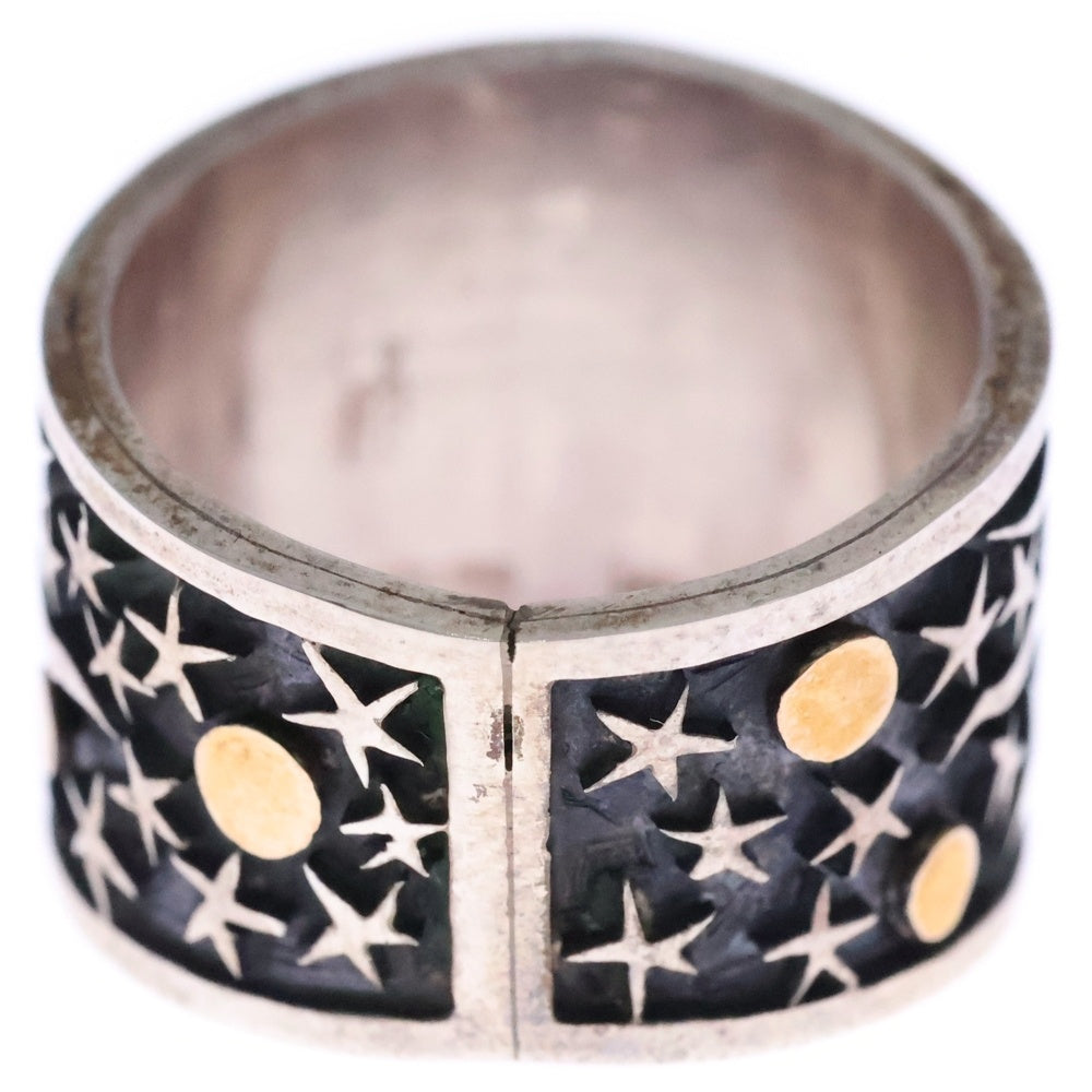 INDIAN JEWELRY(インディアンジュエリー) ホピ族 Charleston Lewis作 サンフェイス オーバーレイ ムーン リング シルバー