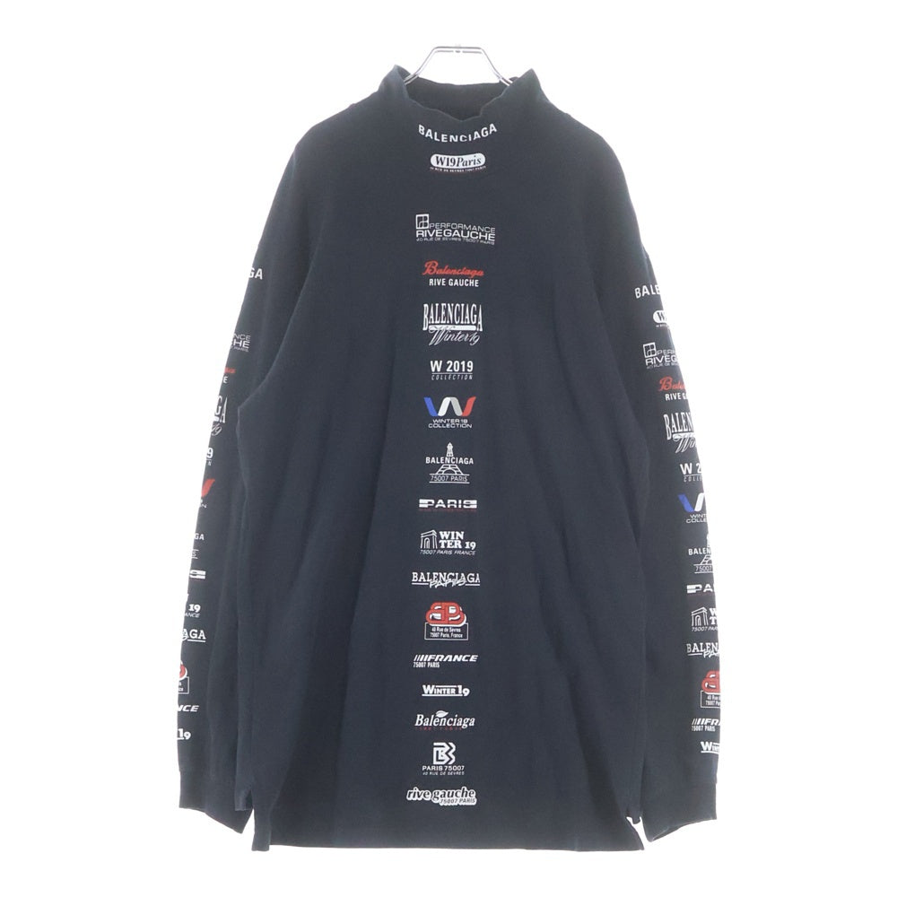BALENCIAGA(バレンシアガ) 19AW Multi Logo Turtle Neck Long Sleeve Tee マルチロゴ タートルネックロングスリーブTシャツ 長袖カットソー ロンT ブラック 594582 TGV79