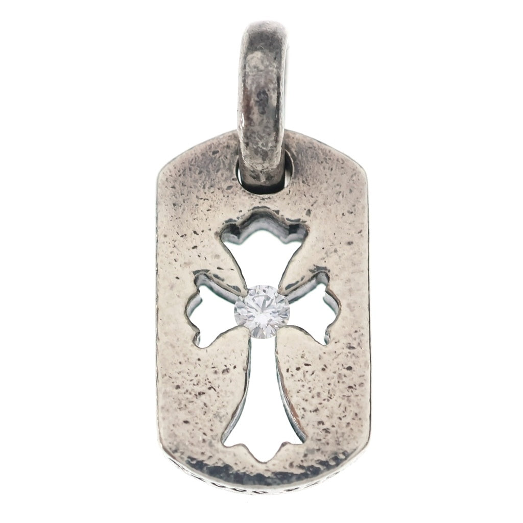 CHROME HEARTS(クロムハーツ) DT TNY CO CRS 1DIA タイニーカットアウトクロスドッグタグ 1ダイヤ チャーム ネックレストップ シルバー BCA410