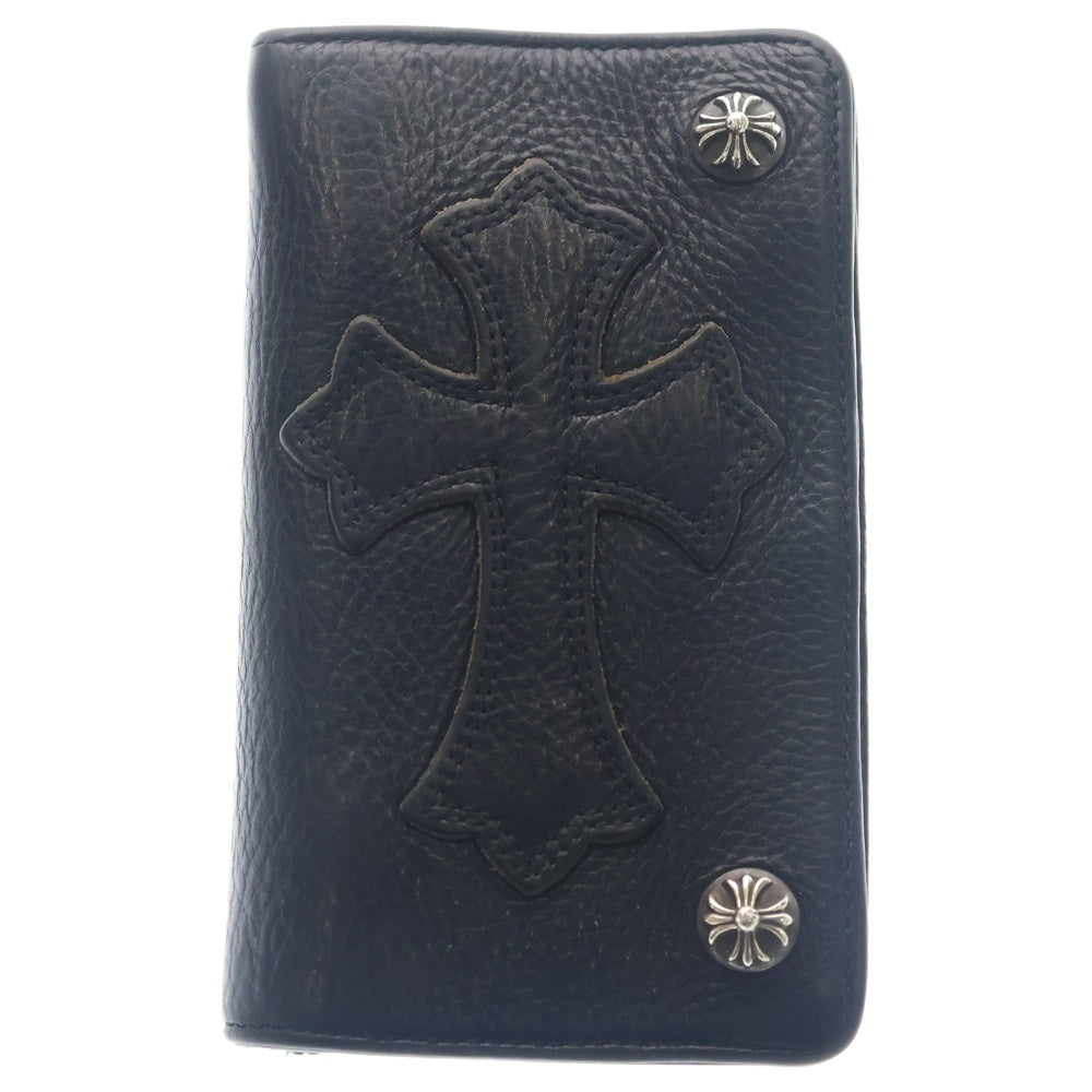CHROME HEARTS(クロムハーツ) 1ZIP クロスパッチ付き 1ジップ クロスボールボタン レザーウォレット 財布 ブラック
