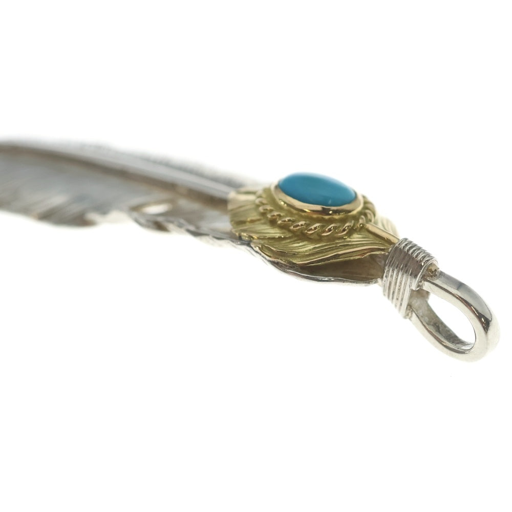 goro's(ゴローズ) 【現行】上金金縄ターコイズ特大フェザー 左向き ペンダントトップ シルバー/ゴールド BGA012