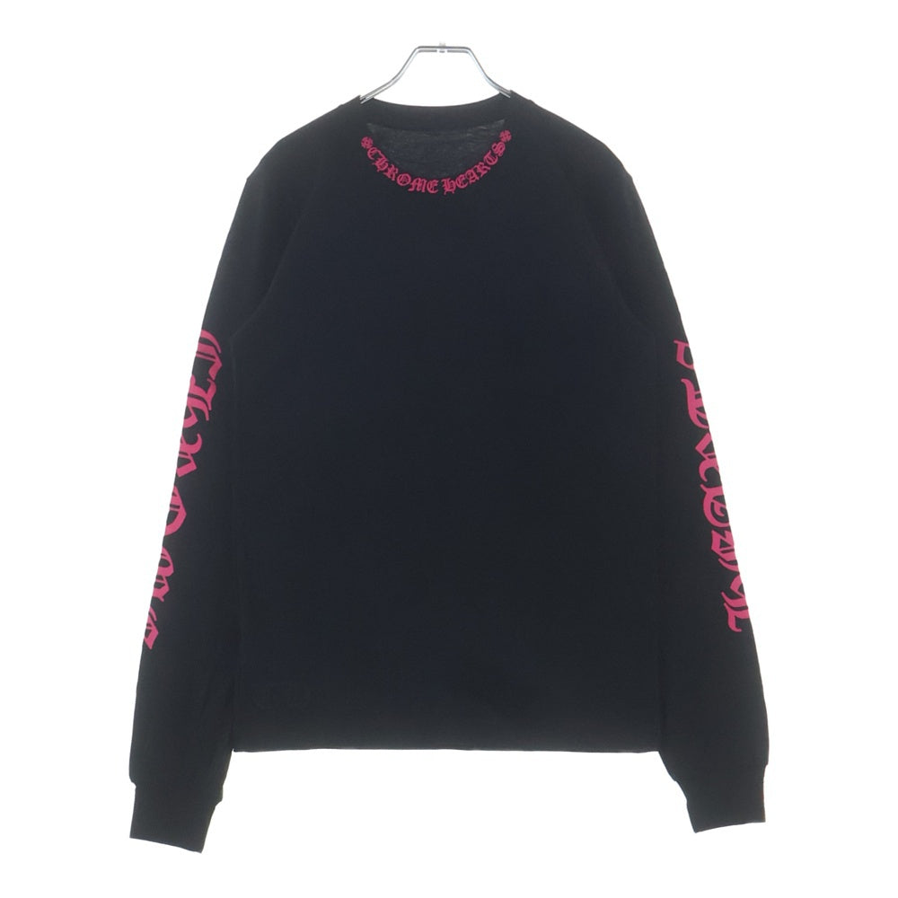 CHROME HEARTS(クロムハーツ) CH L S 1 ネックロゴ 長袖Tシャツ ブラック/ピンク
