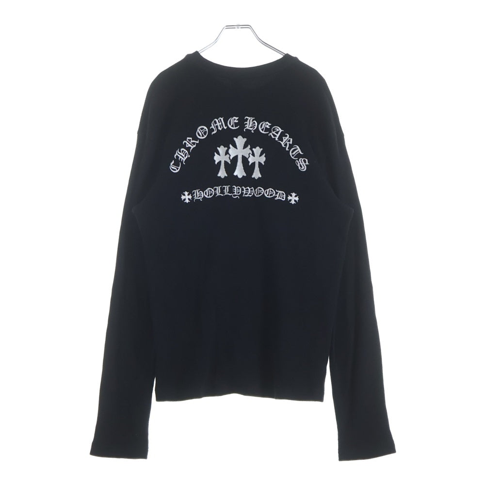 CHROME HEARTS(クロムハーツ) SAILIN ON セメタリークロス刺繍 ヘンリーネック サーマル 長袖Tシャツ ブラック