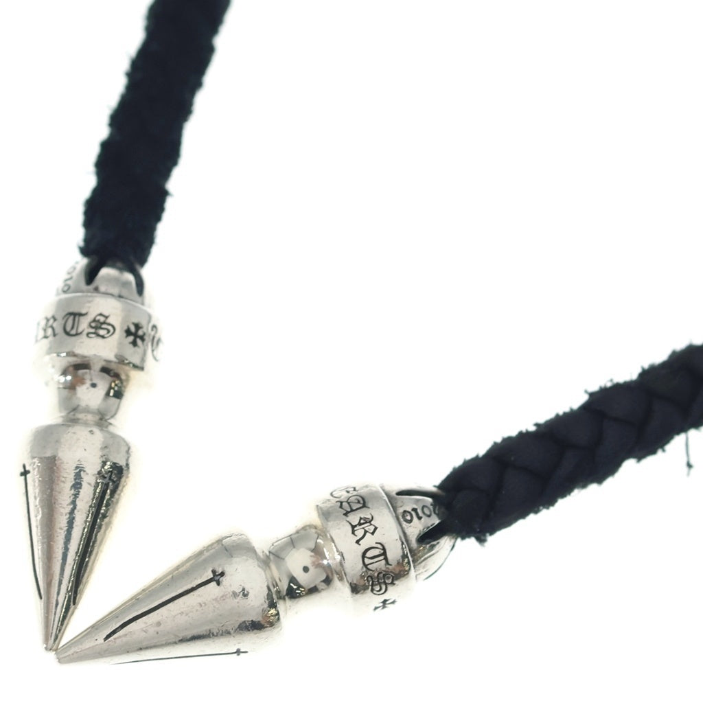 CHROME HEARTS(クロムハーツ) SPIKE LEATHER BRAID スパイクレザーブレード レザーネックレス シルバー/ブラック