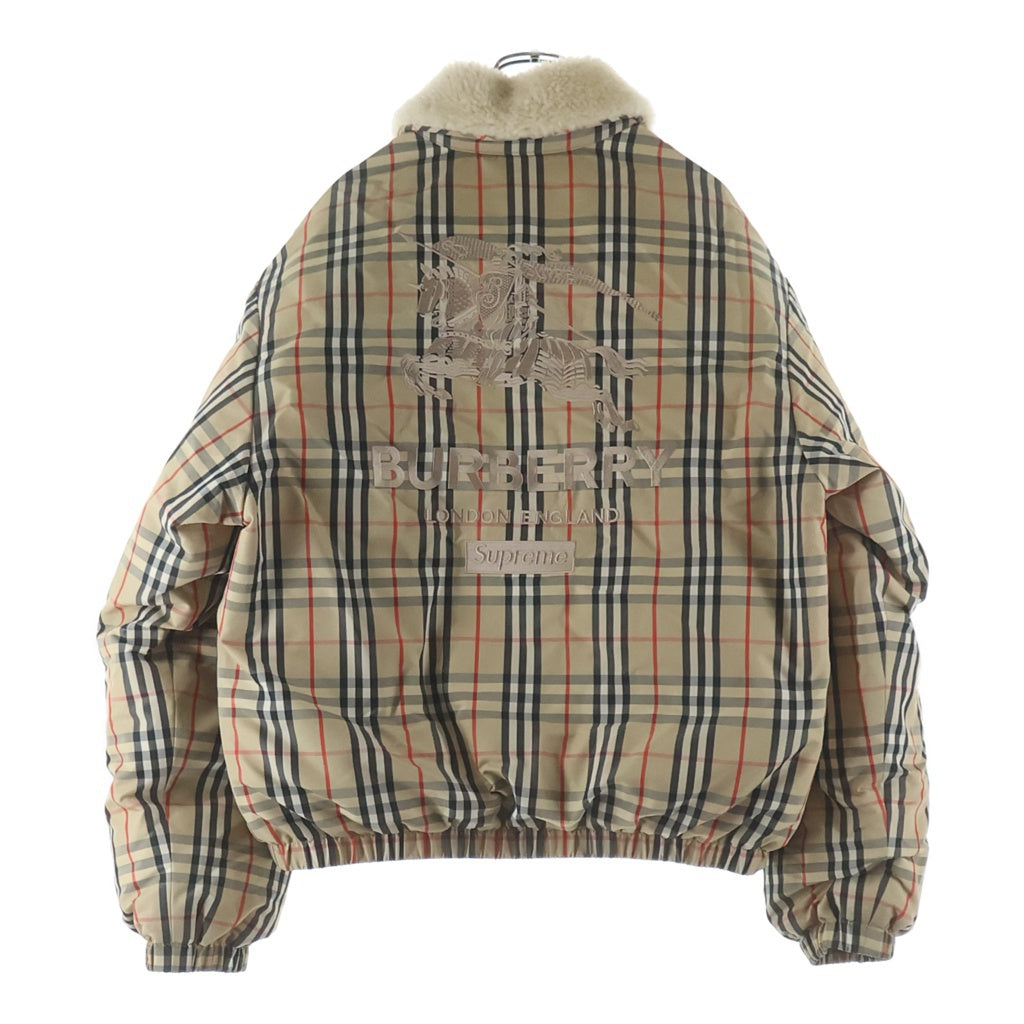 SUPREME(シュプリーム) ×Burberry 22SS Shearling Collar Down Puffer Jacket バックロゴ刺繍 ノバチェック パファーダウンジャケット