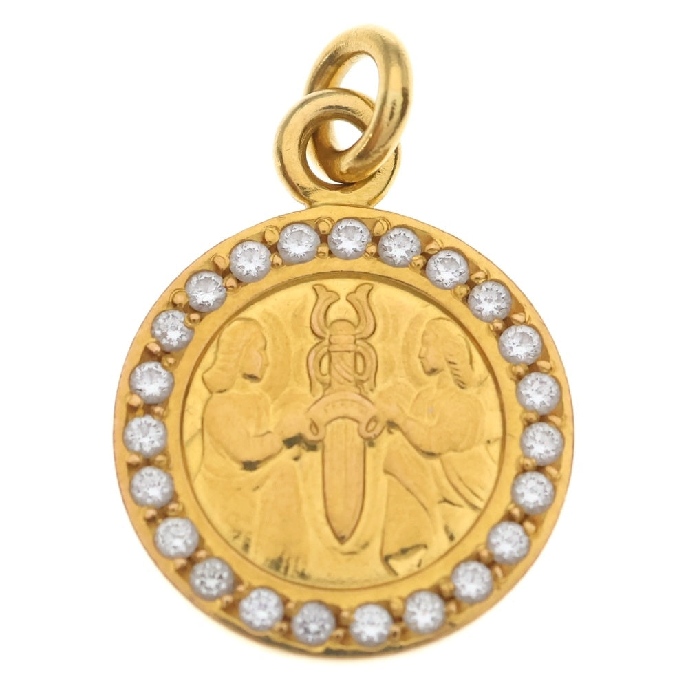 CHROME HEARTS(クロムハーツ) 22K CHRM ANGL MDL P/DIA エンジェルメダル PAVEダイヤ ペンダントトップ ゴールド