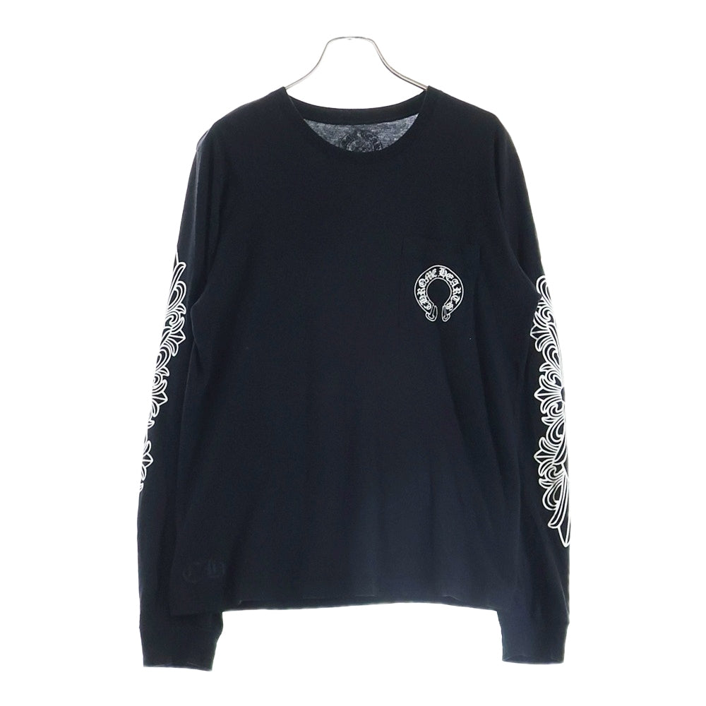 CHROME HEARTS(クロムハーツ) FLRL CRS HORSESHOE L/S フローラルクロス ホースシュー 長袖Tシャツ ブラック