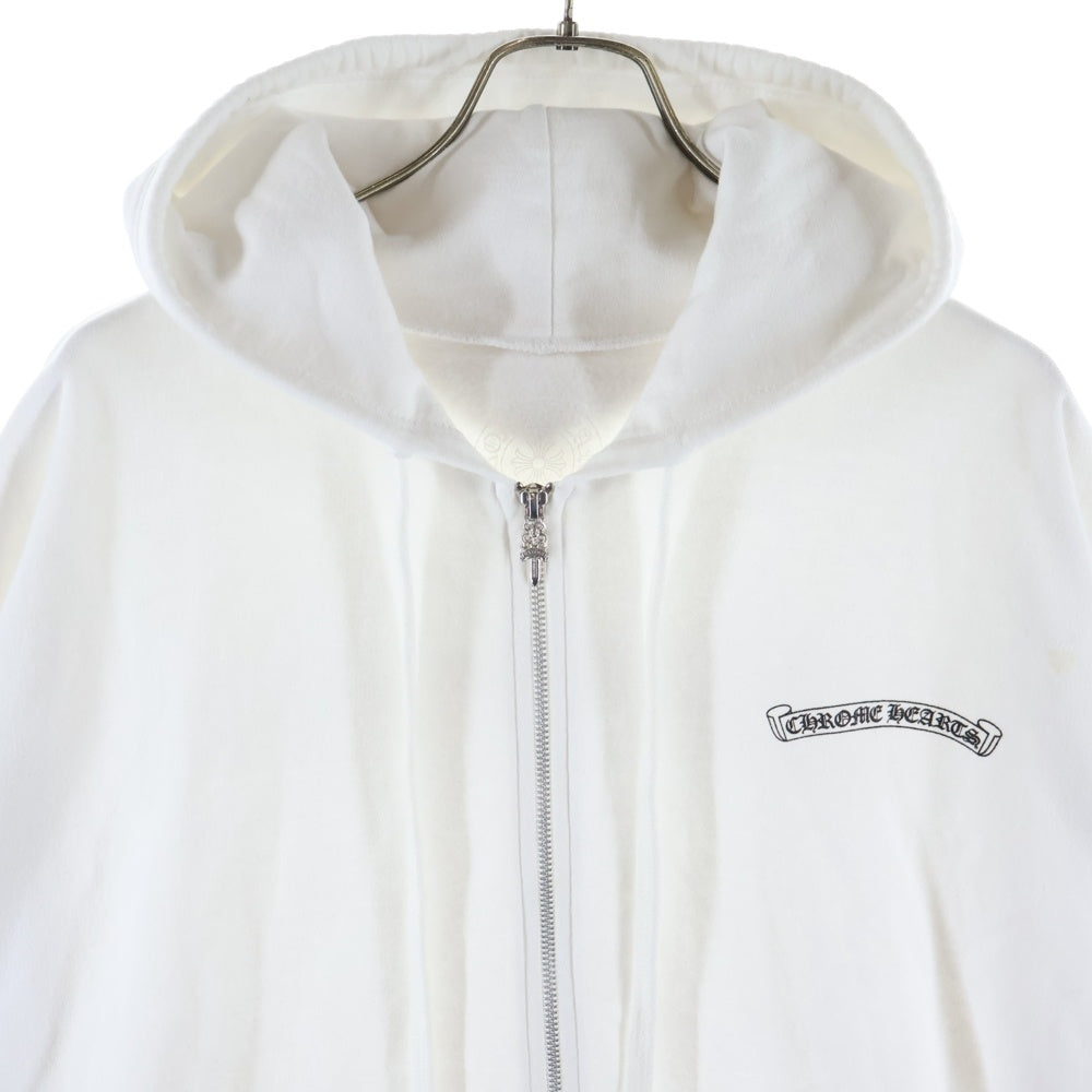 CHROME HEARTS(クロムハーツ) SWTSHRT HD ZIP 袖ロゴ バックスクロールラベルプリント ジップアップパーカー ホワイト