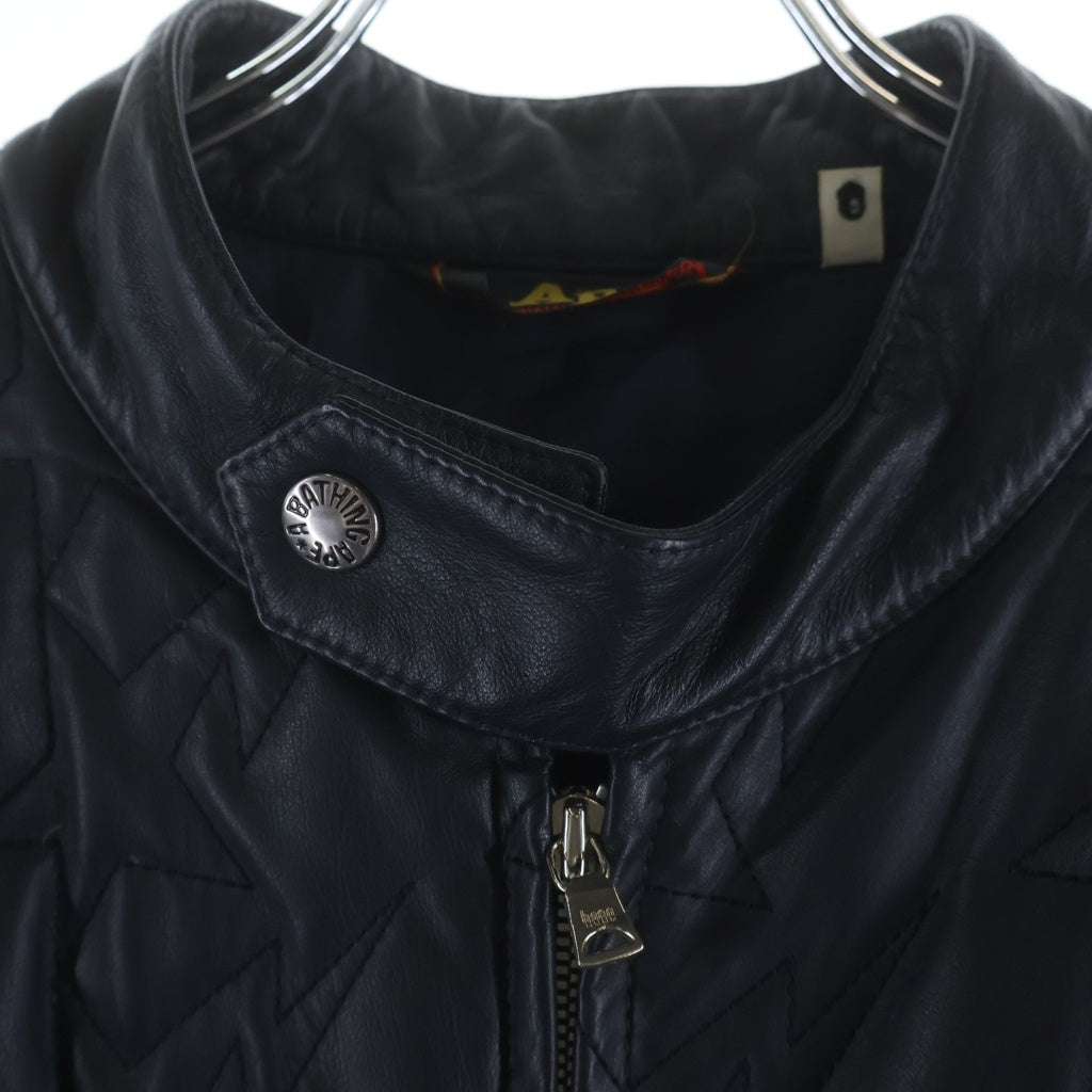 A BATHING APE(アベイシングエイプ) STAR COWHIDE JACKET スター 柄 キルティング カウハイド レザージャケット ブラック