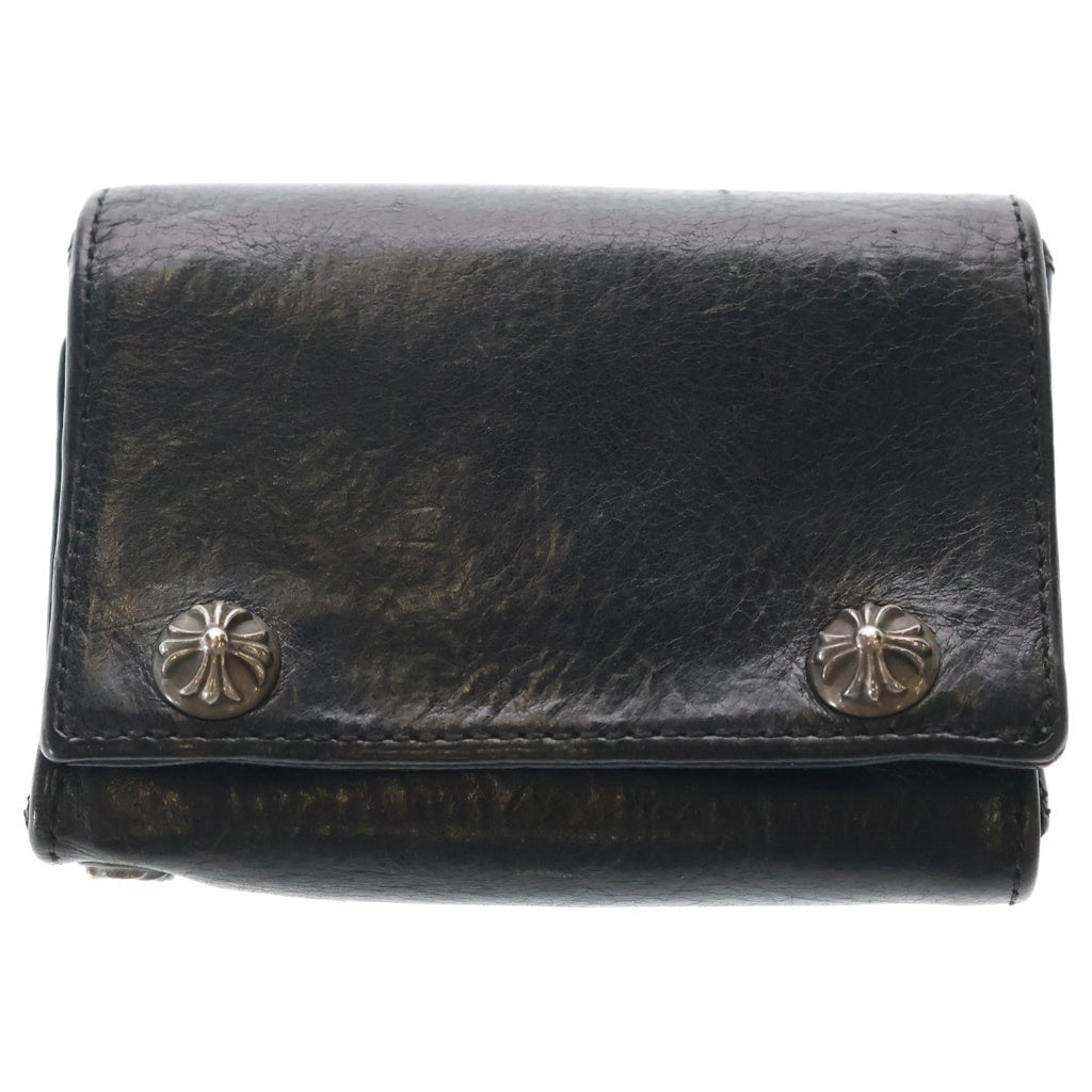 CHROME HEARTS(クロムハーツ) 3FOLD 3フォールド クロスボールボタン クロスパッチ レザーウォレット 財布 ブラック