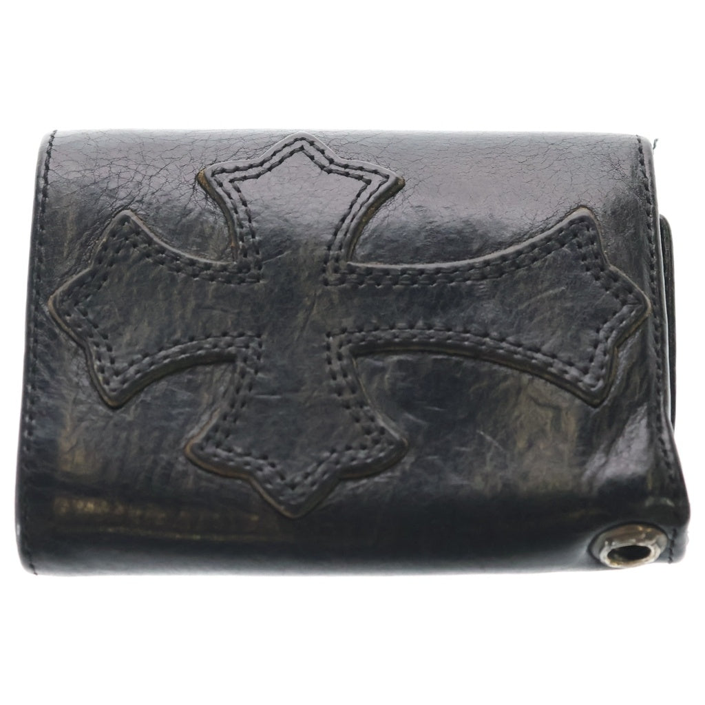 CHROME HEARTS(クロムハーツ) 3FOLD 3フォールド クロスボールボタン クロスパッチ レザーウォレット 財布 ブラック