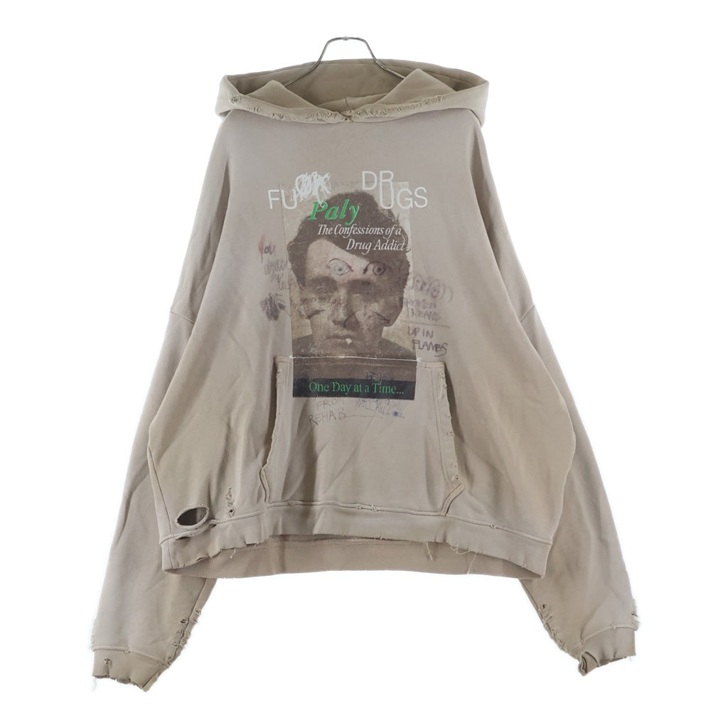 Paly Hollywood(パリーハリウッド) CONFESSIONS HOODIE BROWN ダメージ加工プルオーバーパーカー フーディー ベージュ