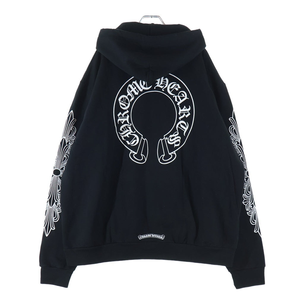 CHROME HEARTS(クロムハーツ) SWTSHRT PLVR 袖フローラル バックホースシュープリント スウェット プルオーバーパーカー ブラック