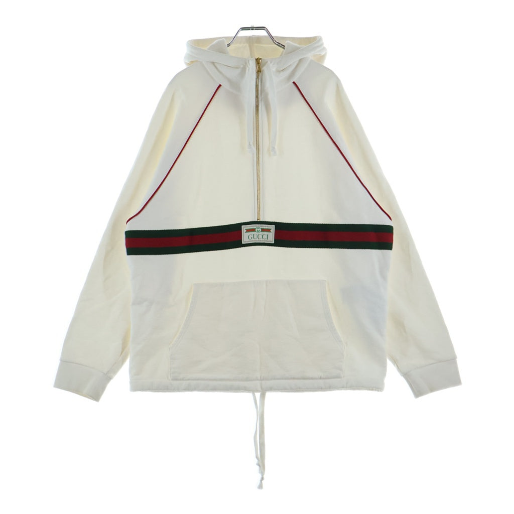 GUCCI(グッチ) ウェブ ストライプ ハーフジップ プルオーバー スウェット パーカー ホワイト 645320 XJDAK