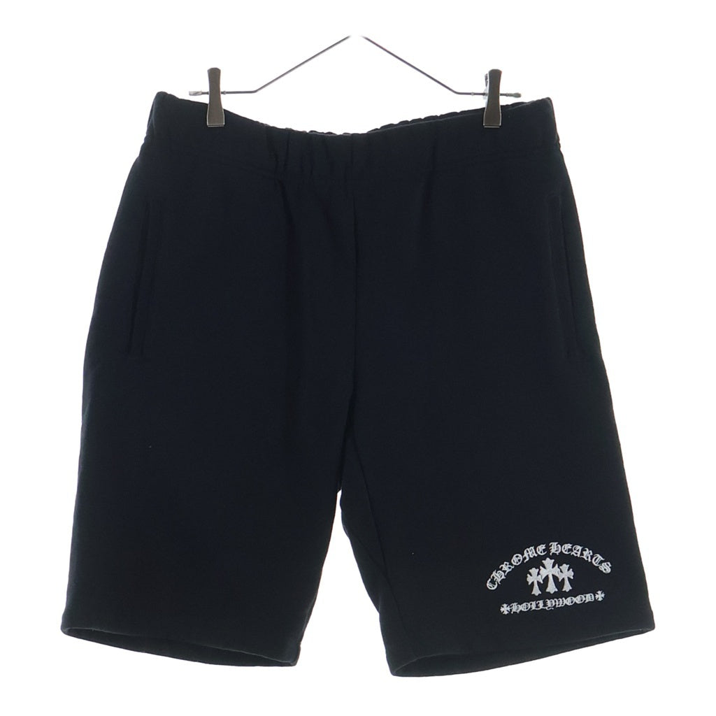 CHROME HEARTS(クロムハーツ) SAILIN ON HLF PNTS スクロールラベル セメタリークロス刺繍デザイン スウェットハーフパンツ ショーツ ブラック