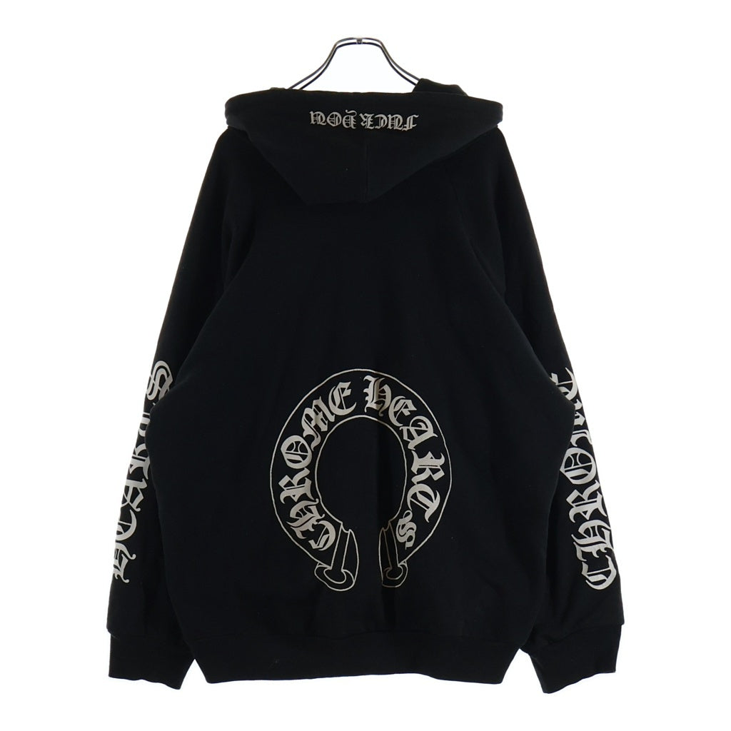 CHROME HEARTS(クロムハーツ) OLD THRML SWTSHRT HD ZIP 裏地サーマルアームロゴ バックホースシュープリント ダガージップアップパーカー ブラック