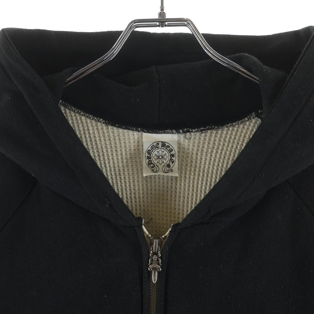 CHROME HEARTS(クロムハーツ) OLD THRML SWTSHRT HD ZIP 裏地サーマルアームフローラル バックホースシュープリント ダガージップアップパーカー ブラック