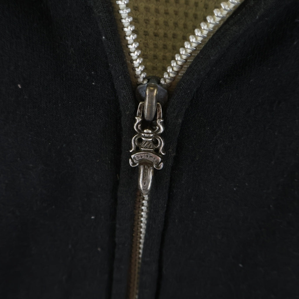 CHROME HEARTS(クロムハーツ) OLD THRML SWTSHRT HD ZIP 裏地サーマルアームフローラル バックホースシュープリント ダガージップアップパーカー ブラック