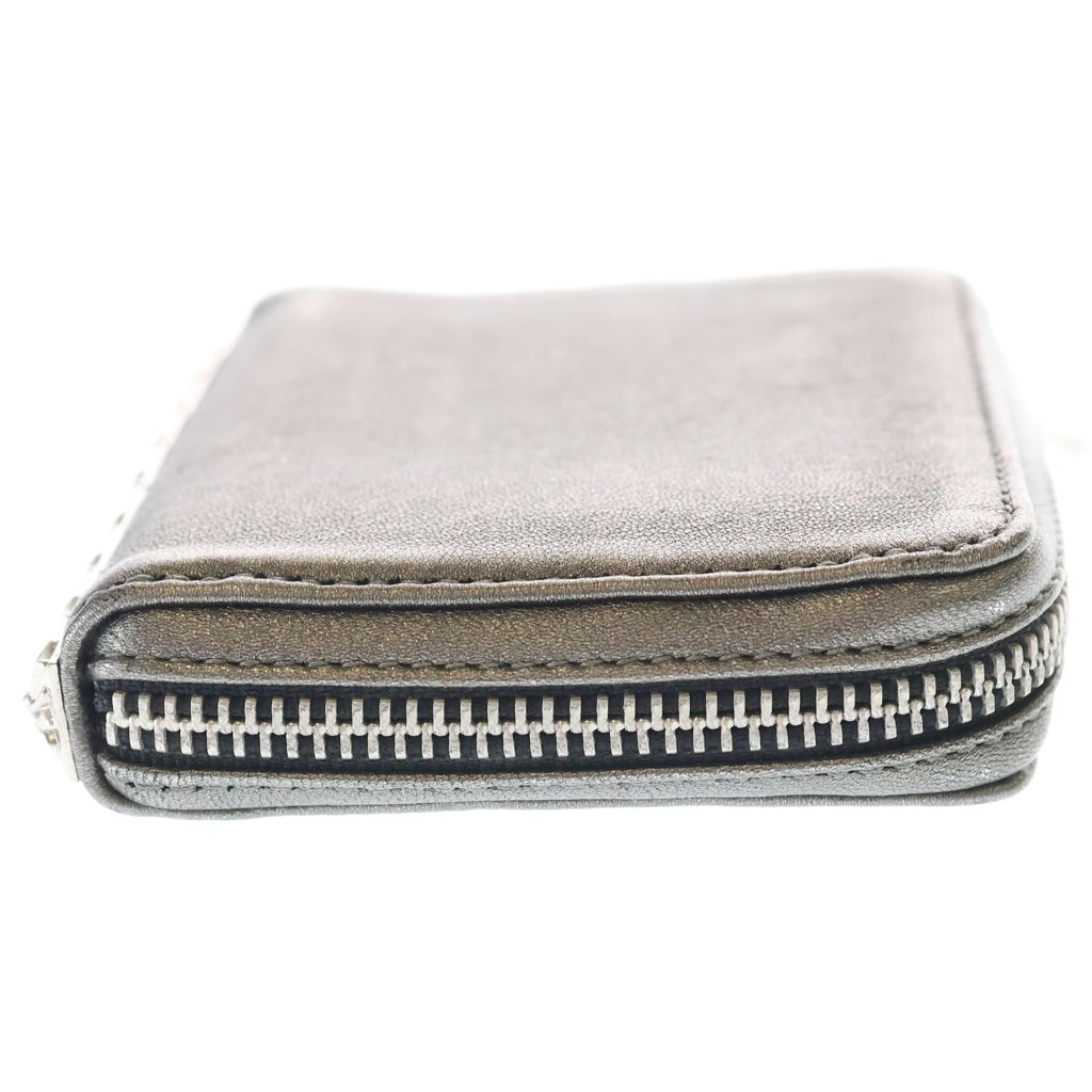 CHROME HEARTS(クロムハーツ) 3 SIDE ZIP 3サイドジップ サイドピラミッドスタッズレザーウォレット財布 メタリックシルバー