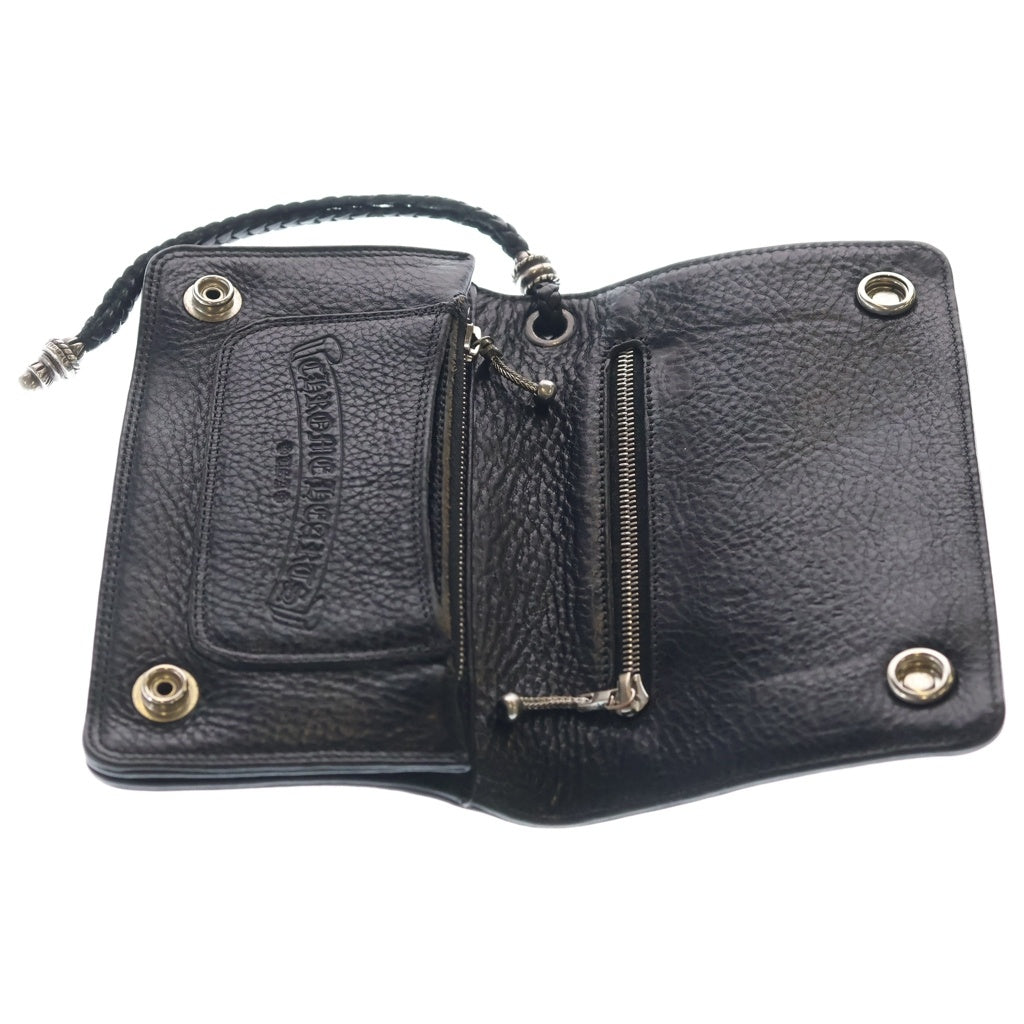 CHROME HEARTS(クロムハーツ) 2ZIP STRAP 2ジップ ストラップ ストラップ付クロスボールボタン レザーウォレット 財布 ブラック