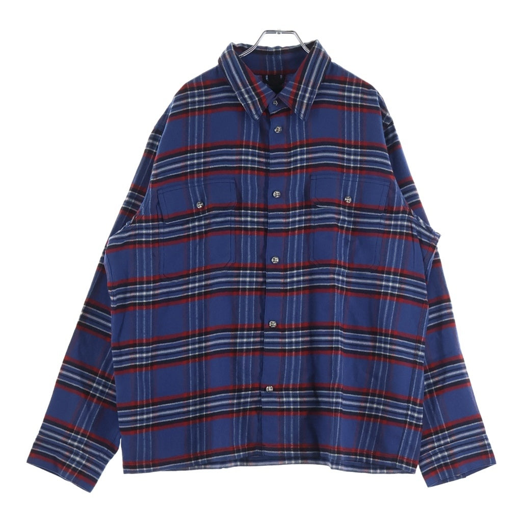 CHROME HEARTS(クロムハーツ) WORK DOG ワークドッグ クロスボタン チェック柄フランネル 長袖シャツ ブルー/レッド