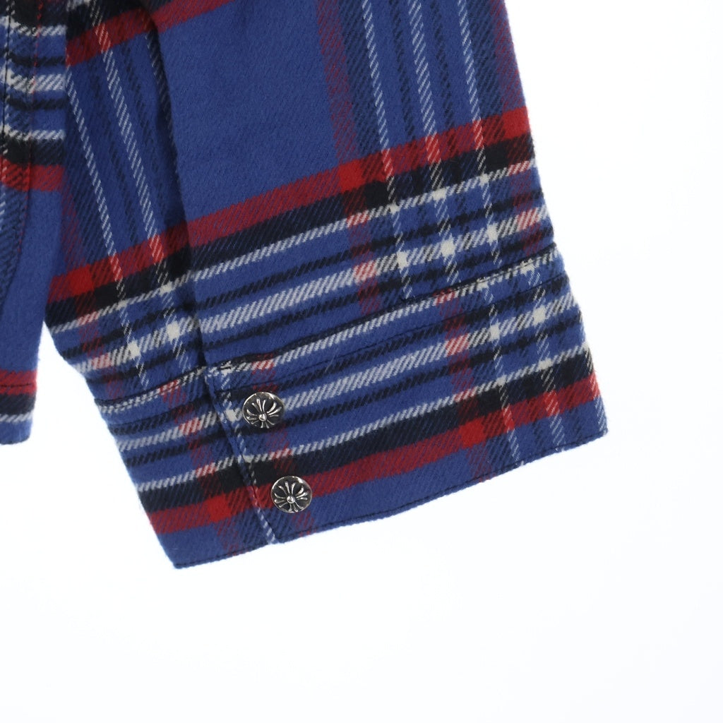 CHROME HEARTS(クロムハーツ) WORK DOG ワークドッグ クロスボタン チェック柄フランネル 長袖シャツ ブルー/レッド