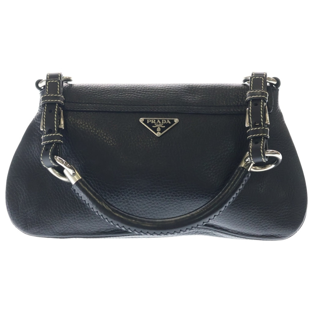 PRADA(プラダ) トライアングルロゴプレート レザー ワンショルダーバッグ ブラック レディース