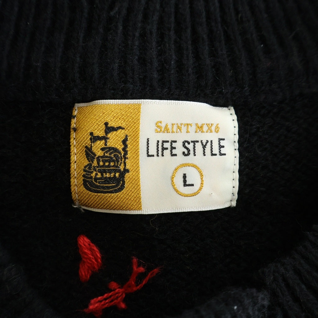 SAINT MICHAEL(セントマイケル) 24AW ×CACTUS PLANT FLEA MARKET CP CREW KNIT ダメージ加工 クルーネック プルオーバー 長袖ニット セーター SM-YS1-0000-C07