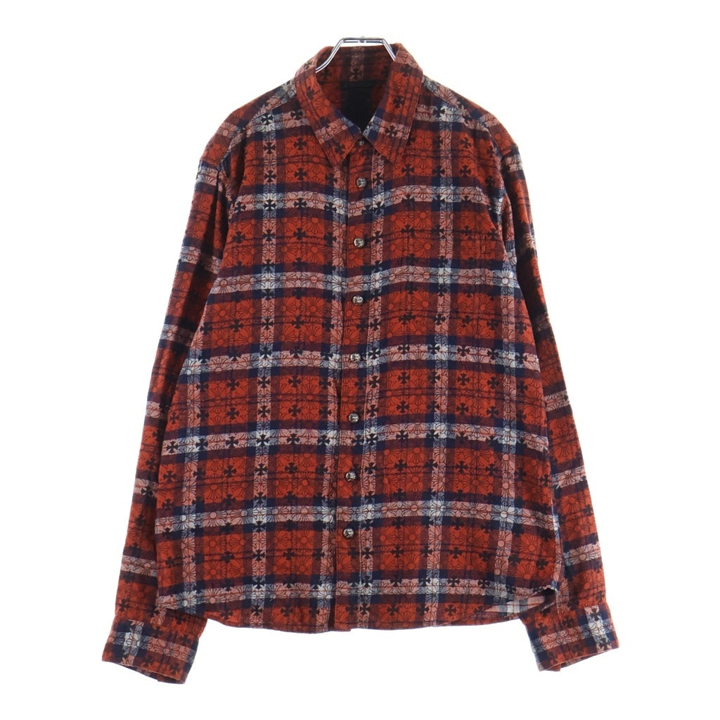 CHROME HEARTS(クロムハーツ) LOOSE ENDS ルーズエンド クロスボールボタン 長袖チェックシャツ レッド