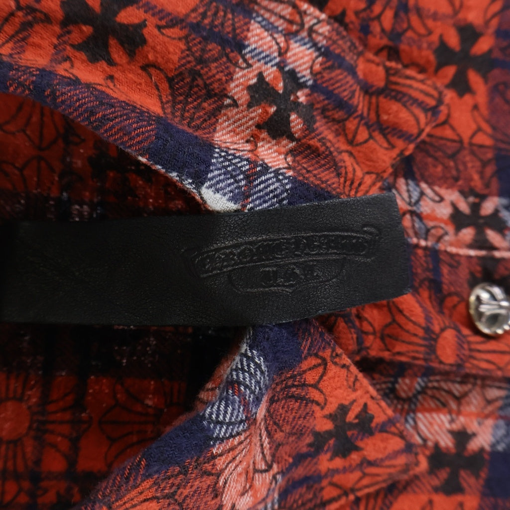 CHROME HEARTS(クロムハーツ) LOOSE ENDS ルーズエンド クロスボールボタン 長袖チェックシャツ レッド