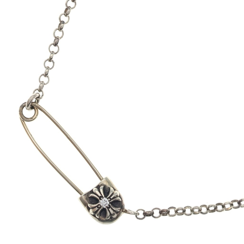 CHROME HEARTS(クロムハーツ) SAFETY PIN R18 1DIAセーフティピンロールチェーン 1ダイヤシルバーネックレス
