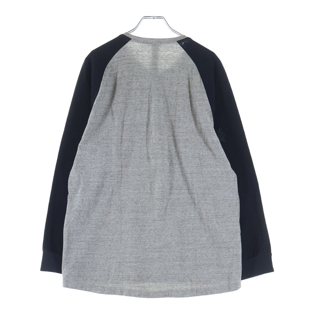 CHROME HEARTS(クロムハーツ) Y-NOT Embroidery Henry Neck ヘンリーネック クロスボールボタン レザークロスパッチ ラグラン 長袖Tシャツ カットソー グレー/ネイビー