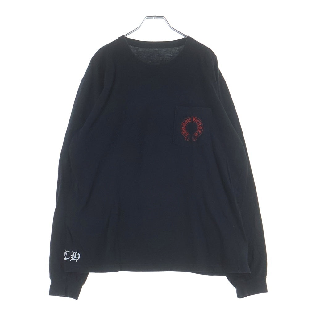 CHROME HEARTS(クロムハーツ) BACK HORSESHOE CEMETERY CROSS L/S TEE バック ホースシュー セメタリークロスプリント 長袖Tシャツ カットソー ブラック