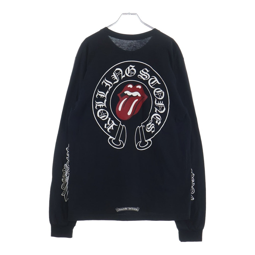 CHROME HEARTS(クロムハーツ) ×The Rolling Stones Lip And Tongue ローリングストーンズ リップアンドタン 袖フローラルプリント 長袖Tシャツ カットソー ブラック