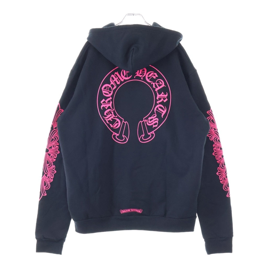 CHROME HEARTS(クロムハーツ) SWTSHRT HD ZIP ホースシュー 袖フローラル プリント ダガージップ パーカー ブラック/ピンク