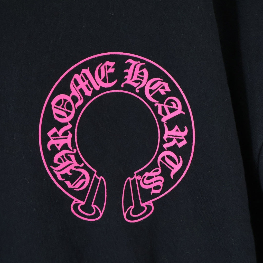 CHROME HEARTS(クロムハーツ) SWTSHRT HD ZIP ホースシュー 袖フローラル プリント ダガージップ パーカー ブラック/ピンク