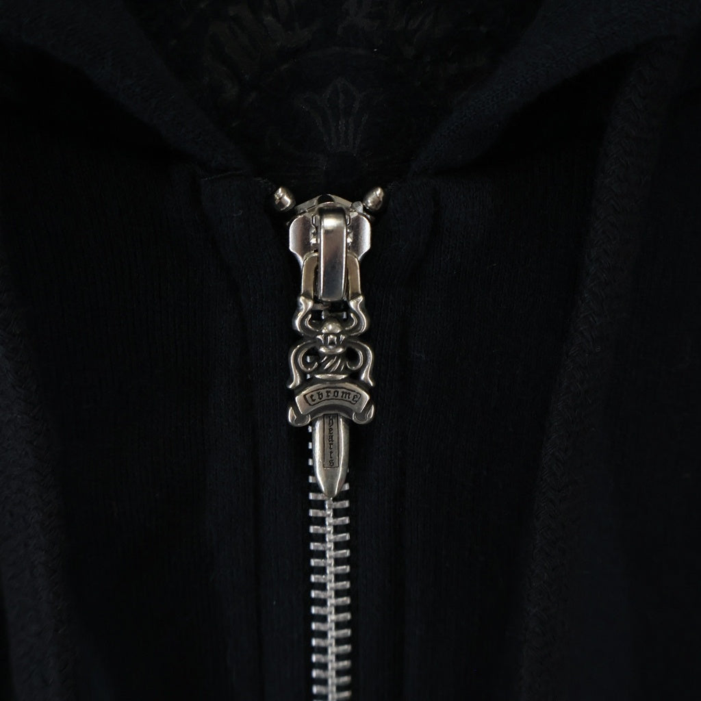 CHROME HEARTS(クロムハーツ) SWTSHRT HD ZIP ホースシュー 袖フローラル プリント ダガージップ パーカー ブラック/ピンク