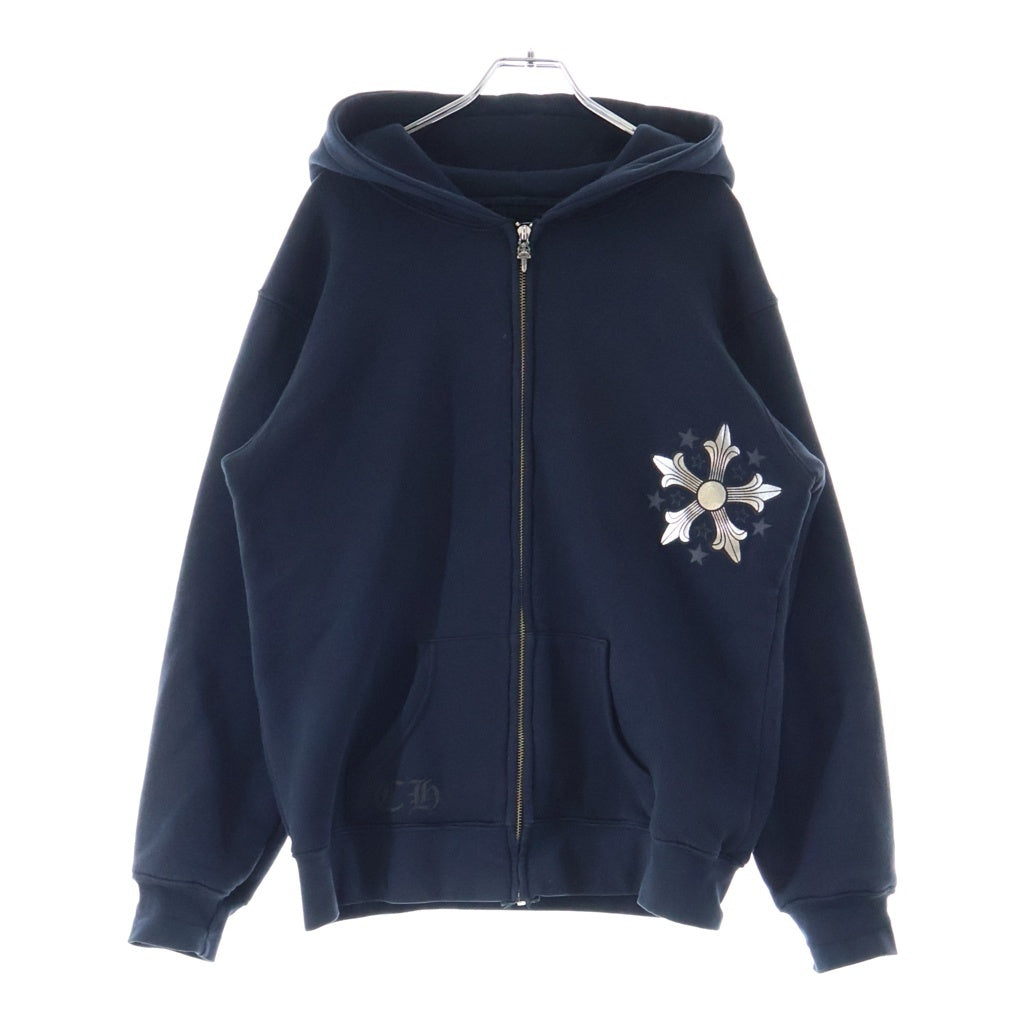 CHROME HEARTS(クロムハーツ) METALLIC STAR CROSS BACK SCROLL THERMAL HD ZIP メタリックスタークロス バックスクロール 裏地サーマル ジップアップパーカー ブラック
