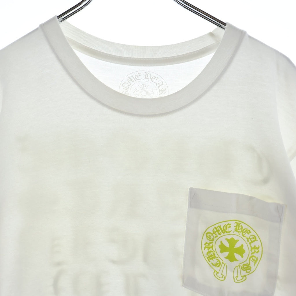 CHROME HEARTS(クロムハーツ) VERTICAL LOGO バーティカル ロゴ プリント 半袖カットソー Tシャツ ホワイト/ネオンイエロー
