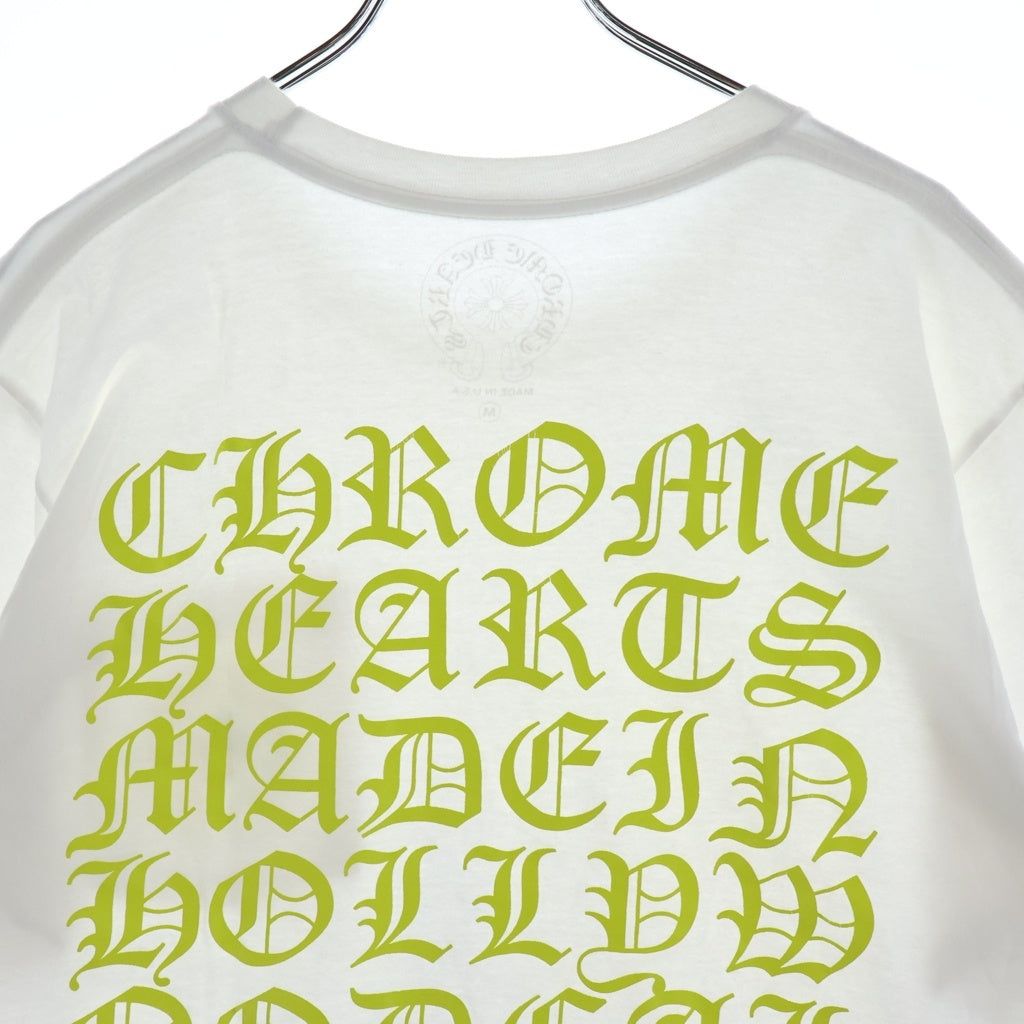 CHROME HEARTS(クロムハーツ) VERTICAL LOGO バーティカル ロゴ プリント 半袖カットソー Tシャツ ホワイト/ネオンイエロー