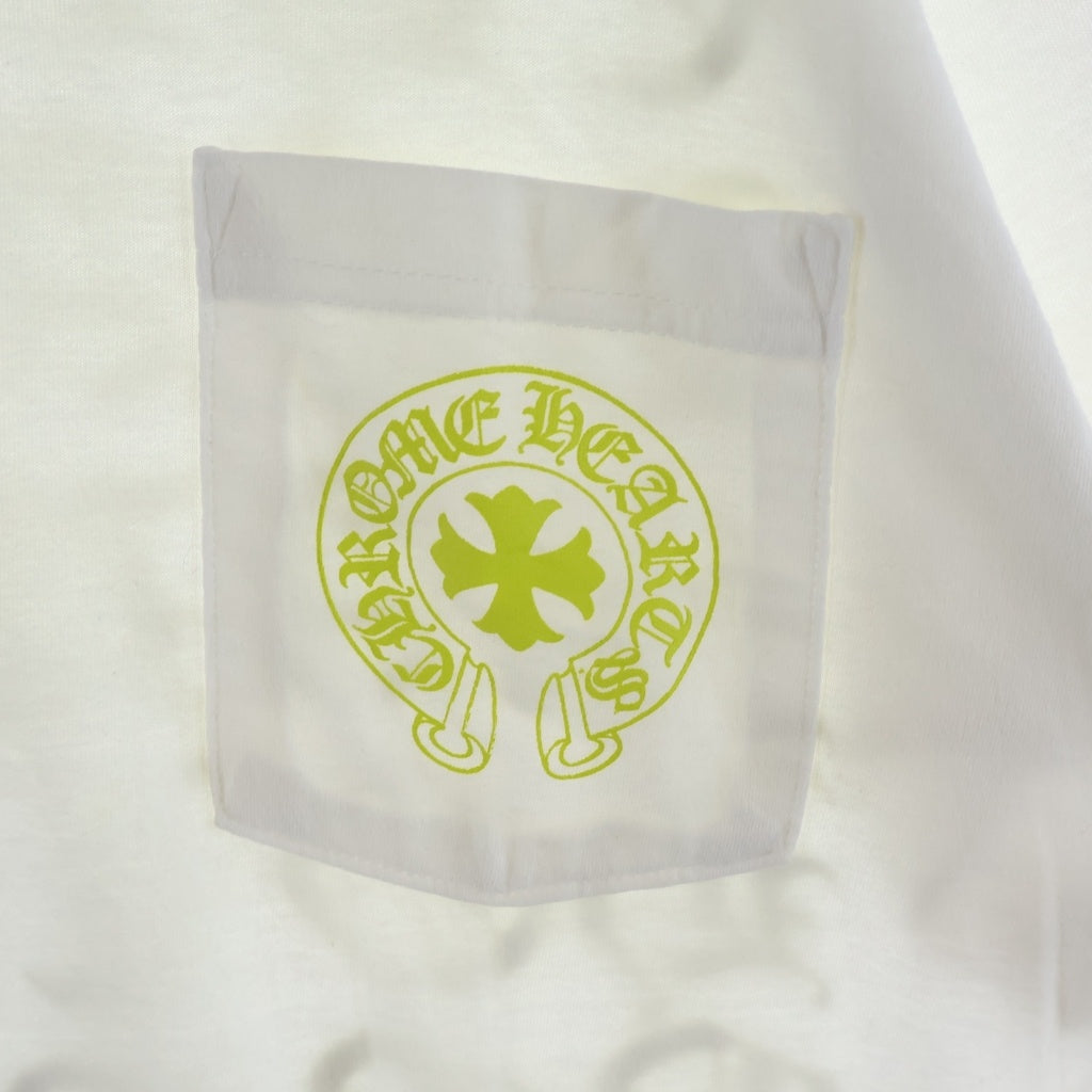 CHROME HEARTS(クロムハーツ) VERTICAL LOGO バーティカル ロゴ プリント 半袖カットソー Tシャツ ホワイト/ネオンイエロー
