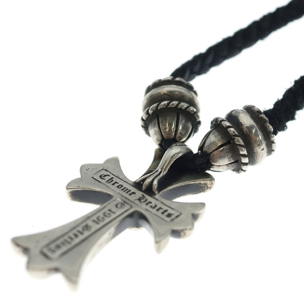 CHROME HEARTS(クロムハーツ) CH CRS SML CL スモールCHクロス クリンプト レザーブレイド ネックレス シルバー/ブラック BCA217