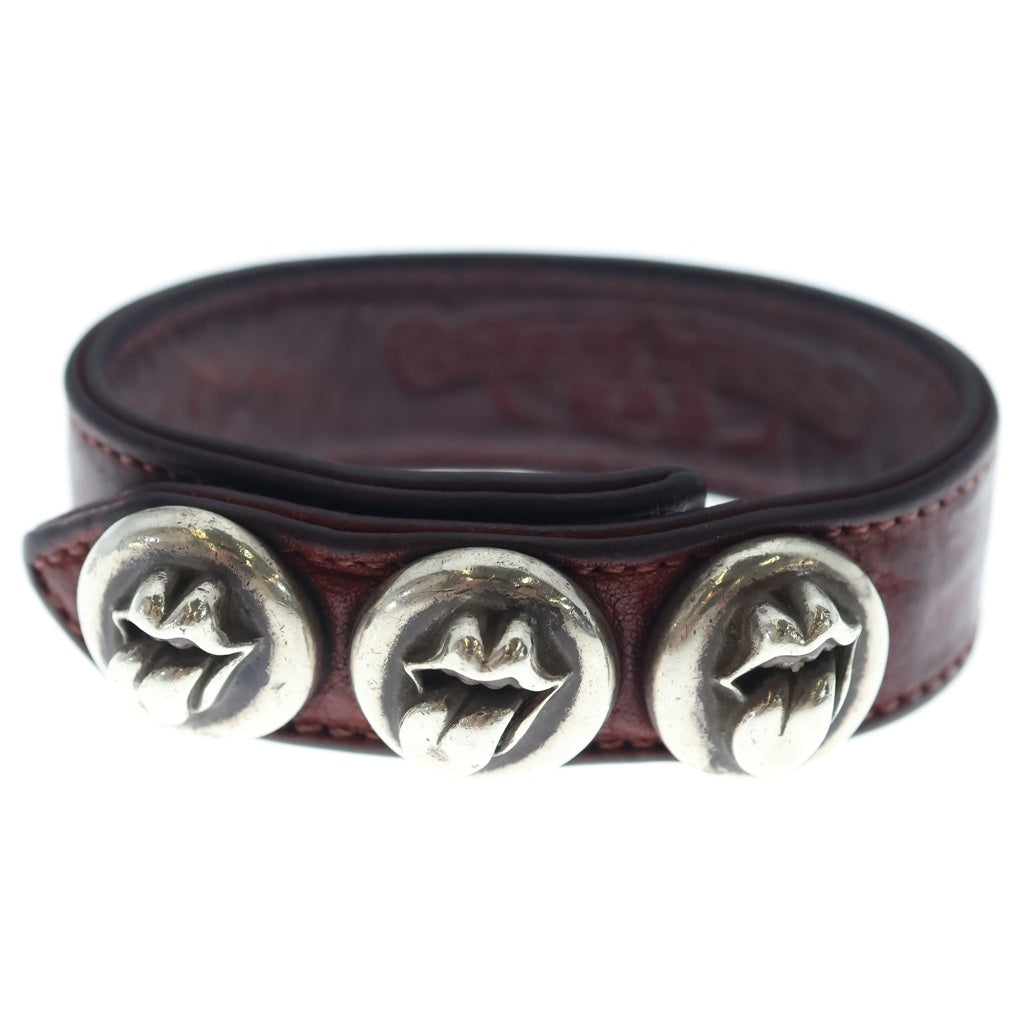 CHROME HEARTS(クロムハーツ) 3BTN 2SNP クロスボール 3ボタン2スナップ レザーブレスレット ブラック/シルバー BCA123