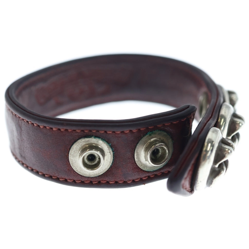 CHROME HEARTS(クロムハーツ) 3BTN 2SNP クロスボール 3ボタン2スナップ レザーブレスレット ブラック/シルバー BCA123