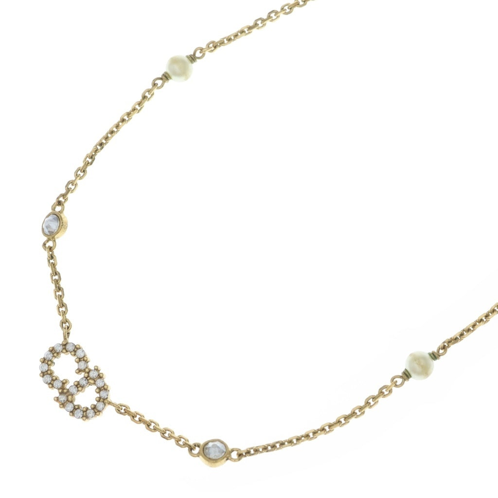 DIOR(ディオール) CLAIR D LUNE ラインストーン フェイクパール ネックレス ペンダント チェーン ゴールド レディース