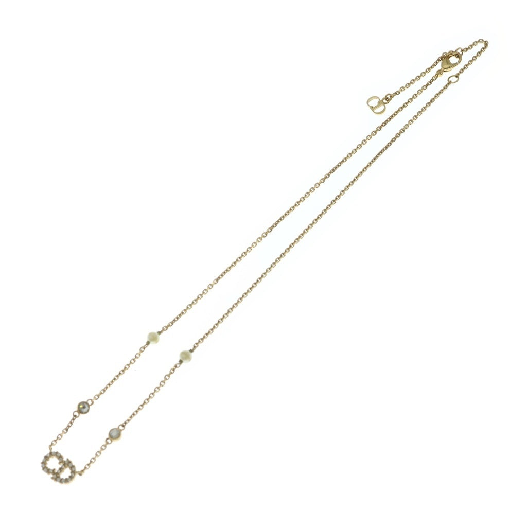 DIOR(ディオール) CLAIR D LUNE ラインストーン フェイクパール ネックレス ペンダント チェーン ゴールド レディース