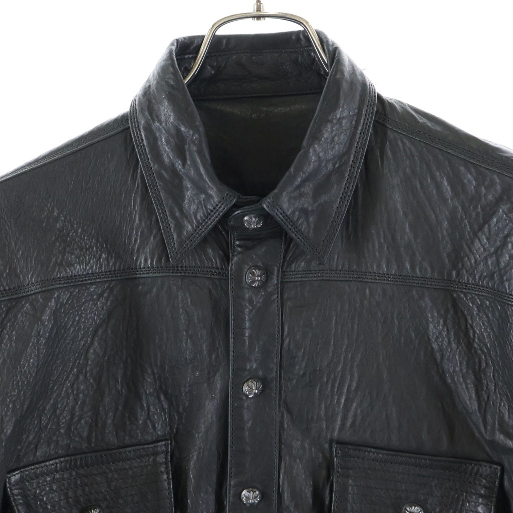 CHROME HEARTS(クロムハーツ) ARMY FBRC CROSS BALL LEATHER アーミーシャツ クロスボールボタンミリタリーレザー長袖シャツ ブラック